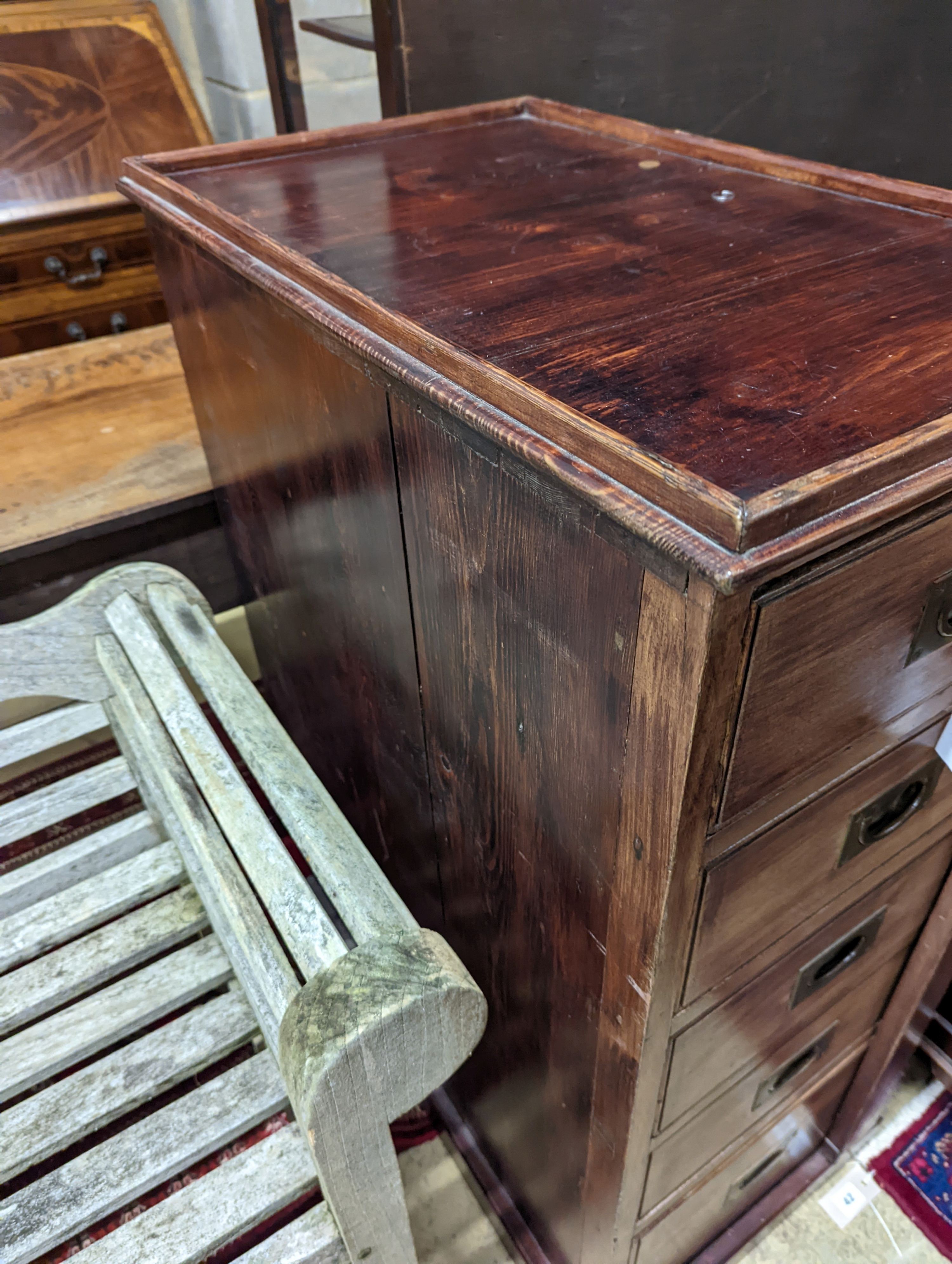 A Victorian style mahogany and pine five drawer filing chest with locking bar, width 43cm, depth 70cm, height 107cm